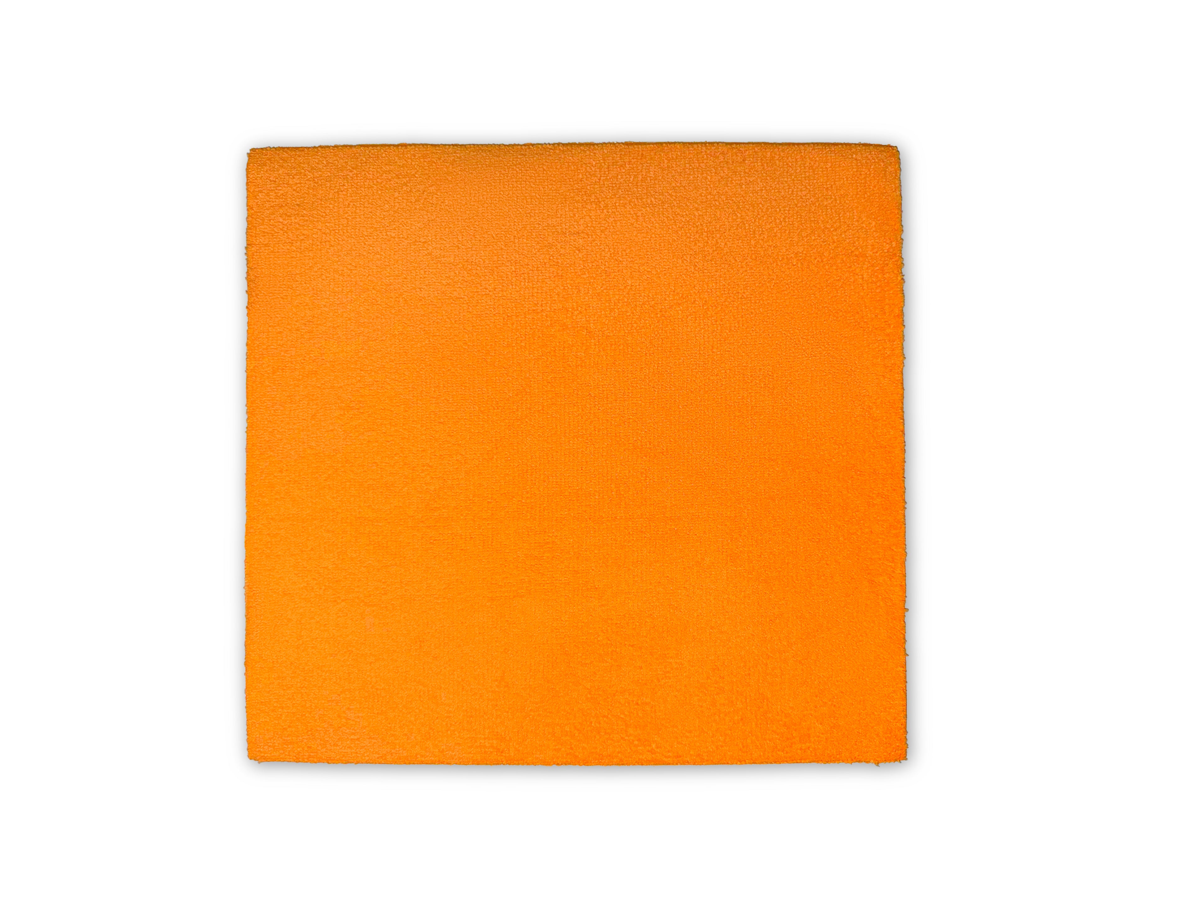 A square orange textured material sample, likely leather or suede, centered on a plain white background.